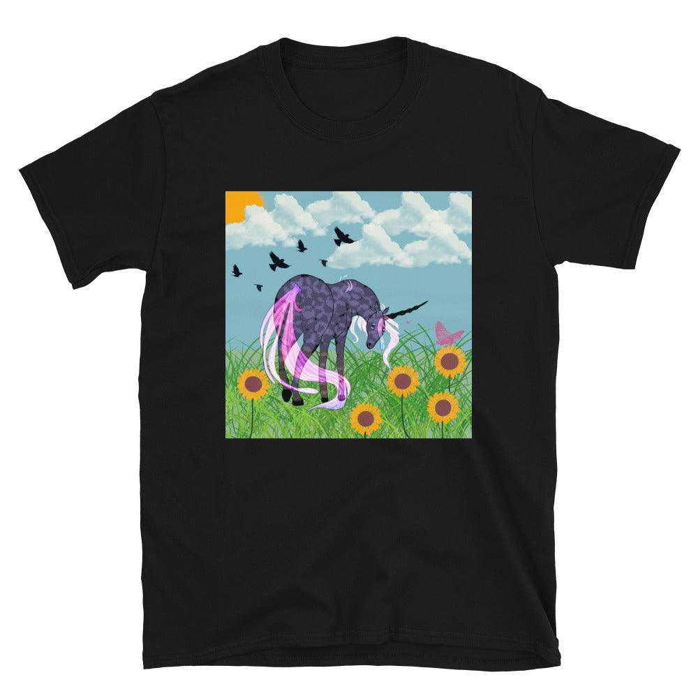 Purple black Body Black Horn White Tail Unicorn Front Side Short-Sleeve Unisex T-Shirt - Mina's Planet