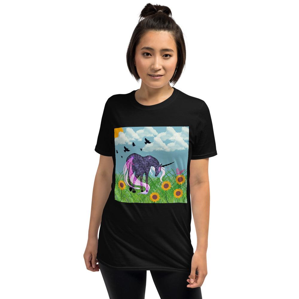 Purple black Body Black Horn White Tail Unicorn Front Side Short-Sleeve Unisex T-Shirt - Mina's Planet