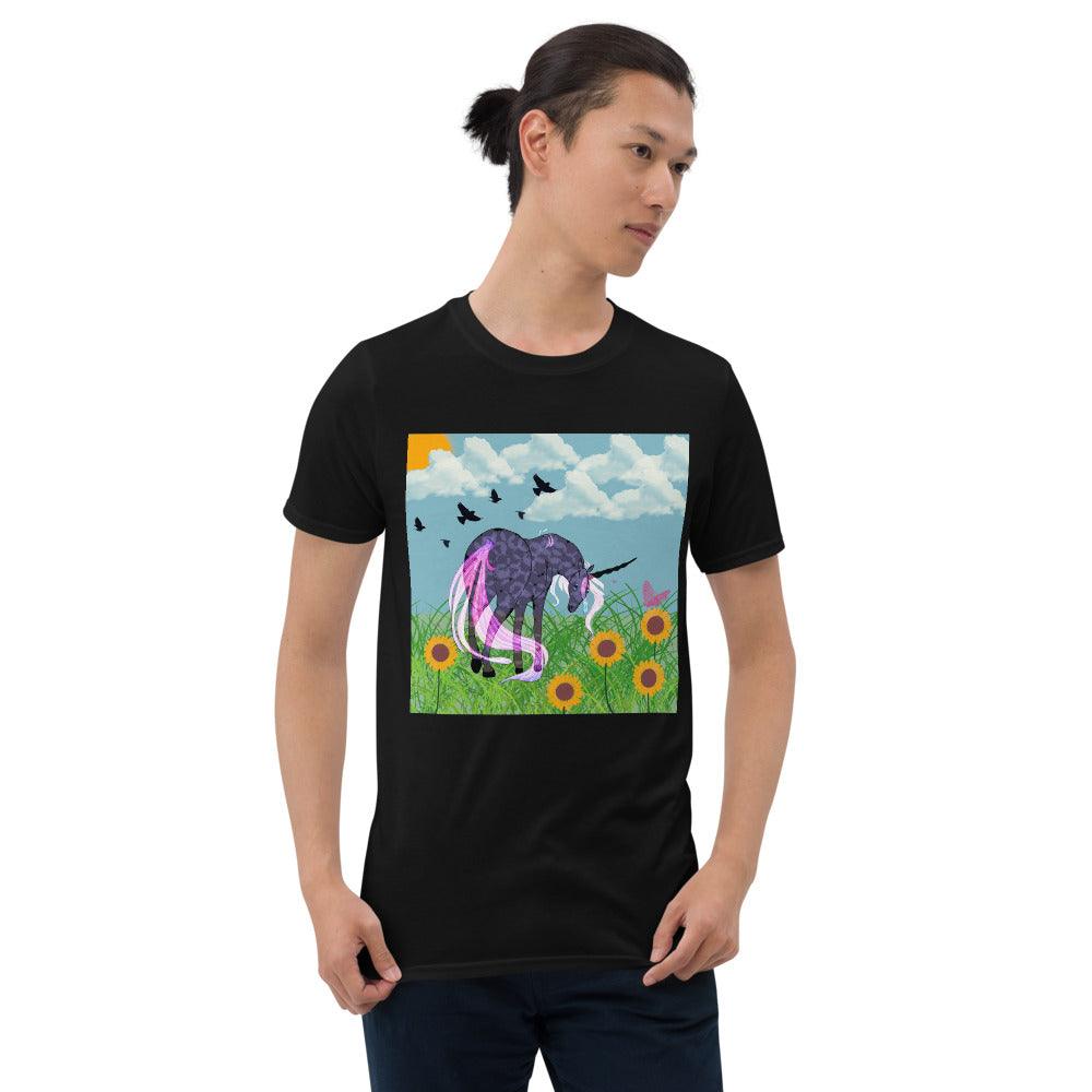 Purple black Body Black Horn White Tail Unicorn Front Side Short-Sleeve Unisex T-Shirt - Mina's Planet