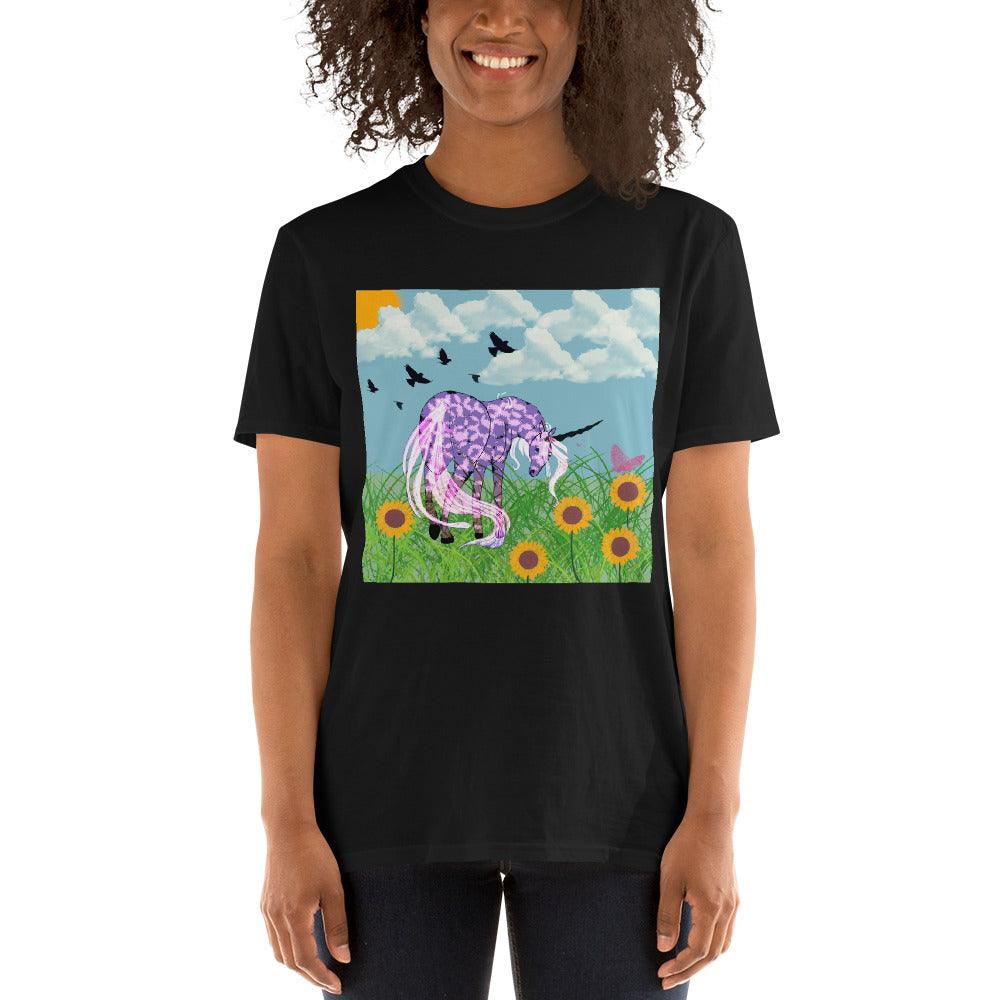 Dark Purple & Light Purple Black Horn White Tail Front Side Short-Sleeve Unisex T-Shirt - Mina's Planet