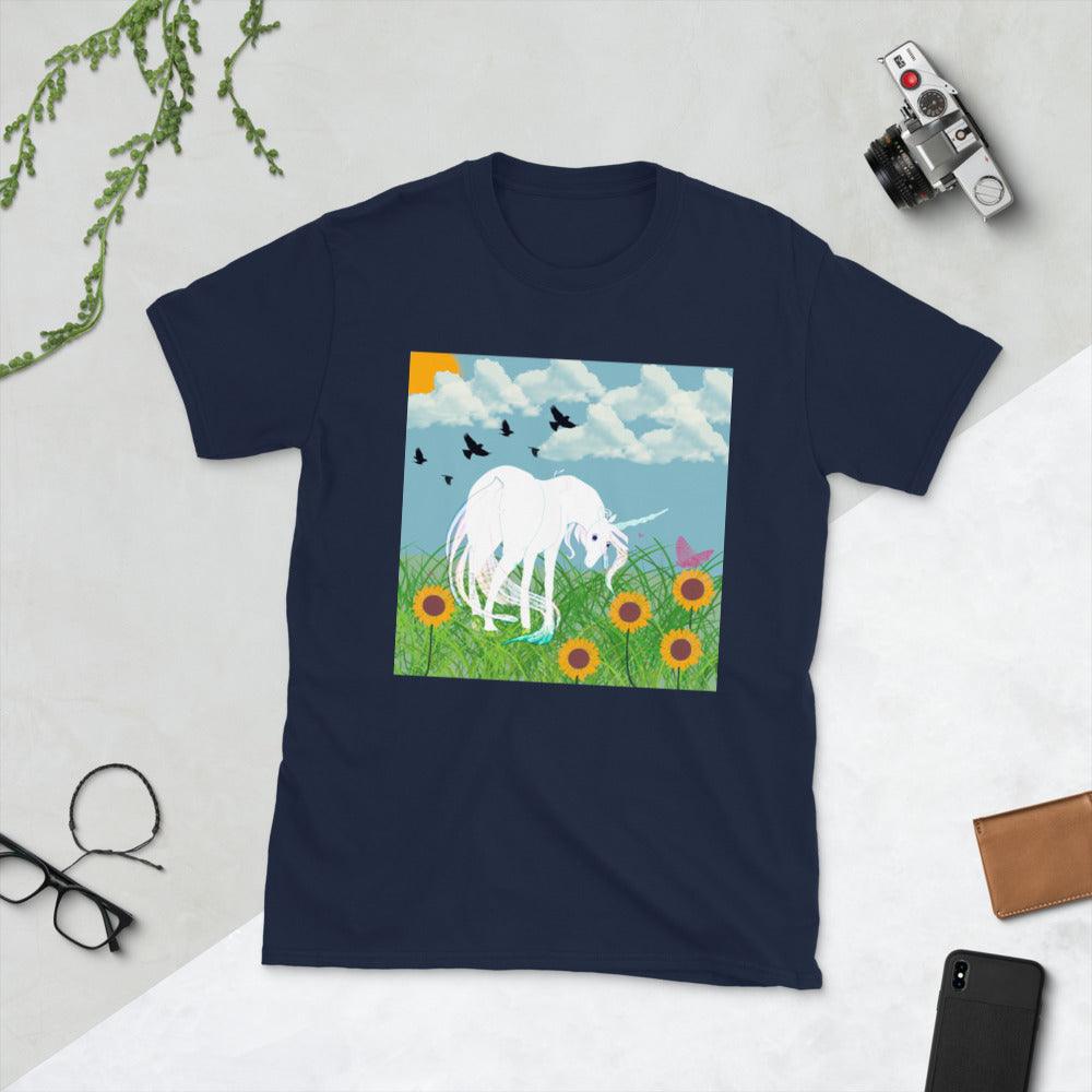 Full Body White Unicorn Front Side Short-Sleeve Unisex T-Shirt - Mina's Planet