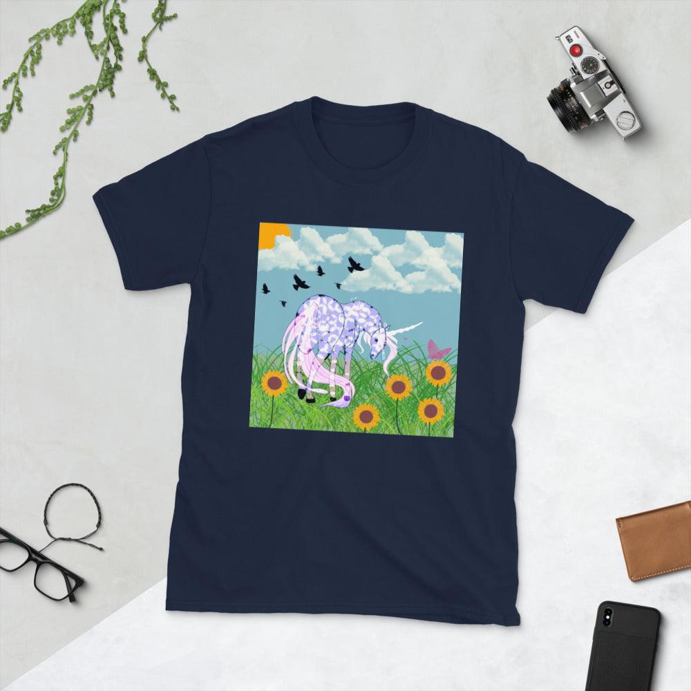 Light Purple Body White Horn White Tail Unicorn Front Side Short-Sleeve Unisex T-Shirt - Mina's Planet