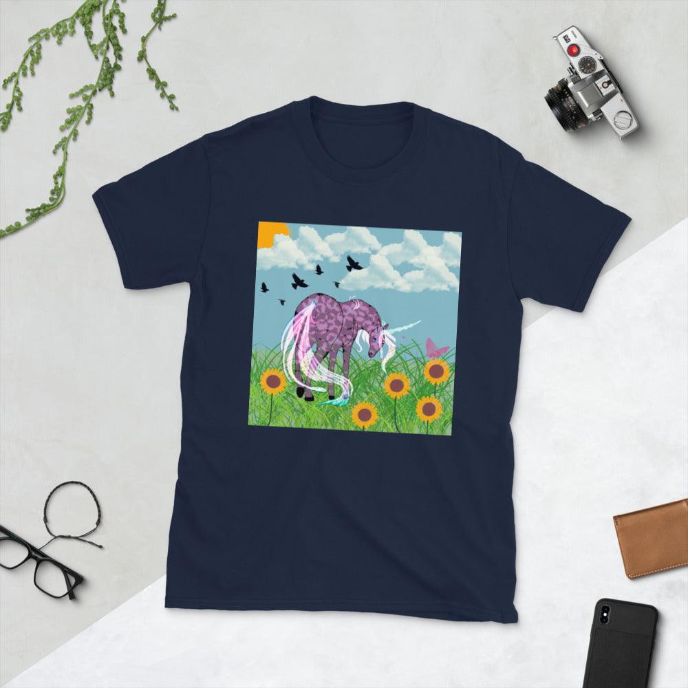 Purple & Light Purple White Horn White Tail Front Side Short-Sleeve Unisex T-Shirt - Mina's Planet