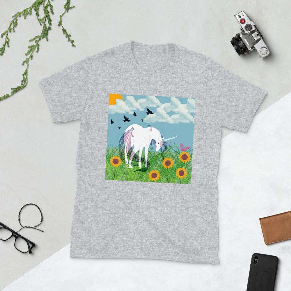 White BODY White Horn Light purple Tail Unicorn Front side Short-Sleeve Unisex T-Shirt - Mina's Planet