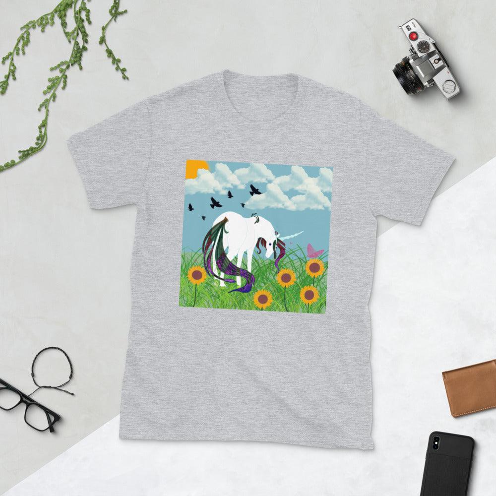 White Body White Horn Purple Tail Unicorn Front side Short-Sleeve Unisex T-Shirt - Mina's Planet