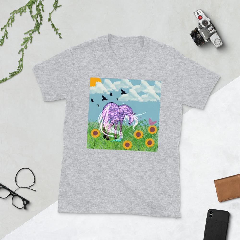 Purple Body White Horn White Tail Unicorn Front Side Short-Sleeve Unisex T-Shirt - Mina's Planet