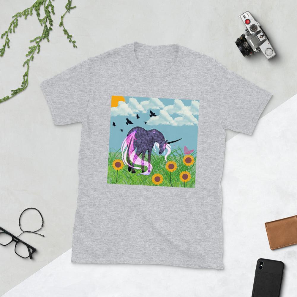 Purple black Body Black Horn White Tail Unicorn Front Side Short-Sleeve Unisex T-Shirt - Mina's Planet