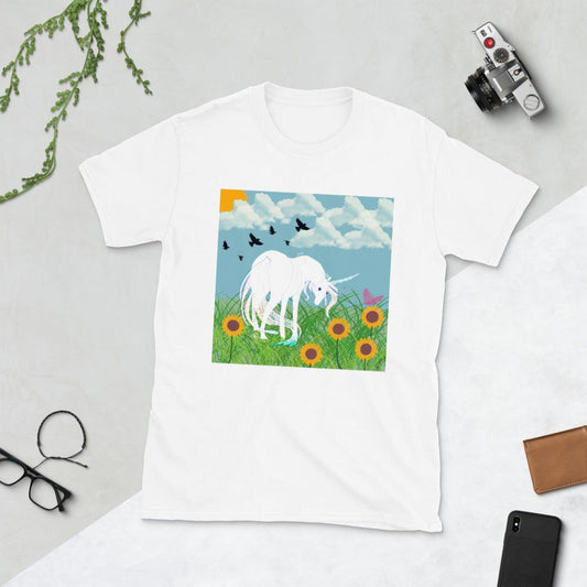 Full Body White Unicorn Front Side Short-Sleeve Unisex T-Shirt - Mina's Planet