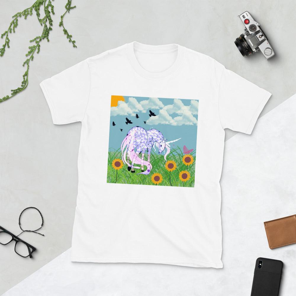 Light Purple Body White Horn White Tail Unicorn Front Side Short-Sleeve Unisex T-Shirt - Mina's Planet