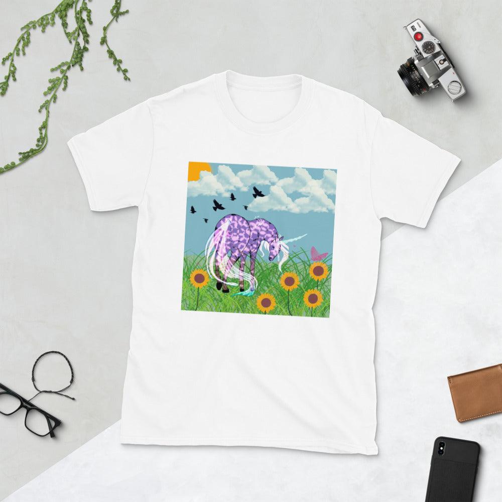 Purple Body White Horn White Tail Unicorn Front Side Short-Sleeve Unisex T-Shirt - Mina's Planet