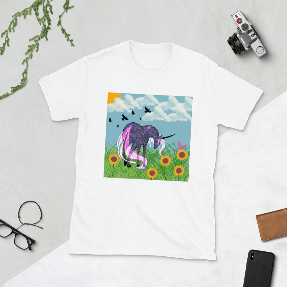 Purple black Body Black Horn White Tail Unicorn Front Side Short-Sleeve Unisex T-Shirt - Mina's Planet