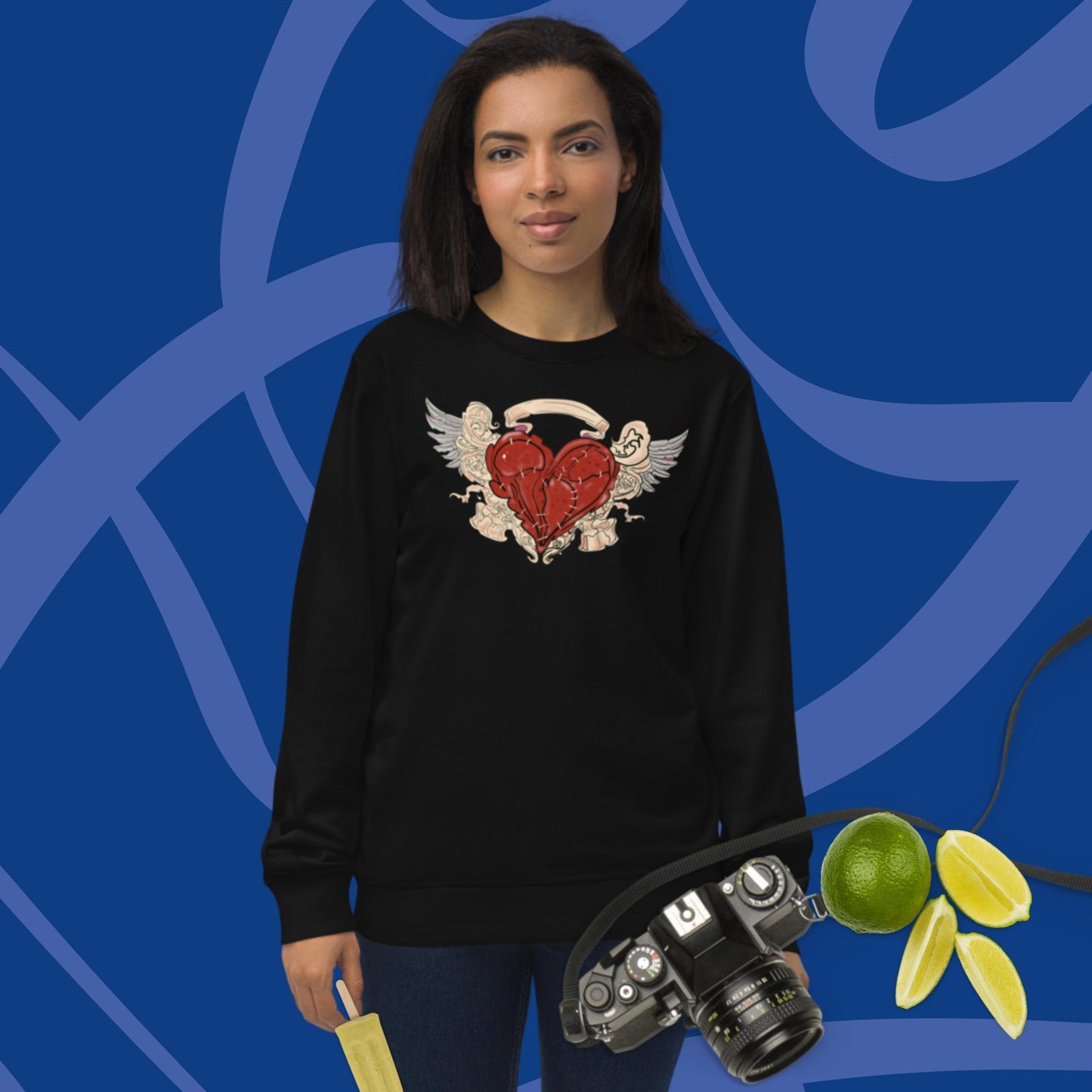 Broken Heart with feather valentines Day Unisex organic sweatshirt - Mina's Planet