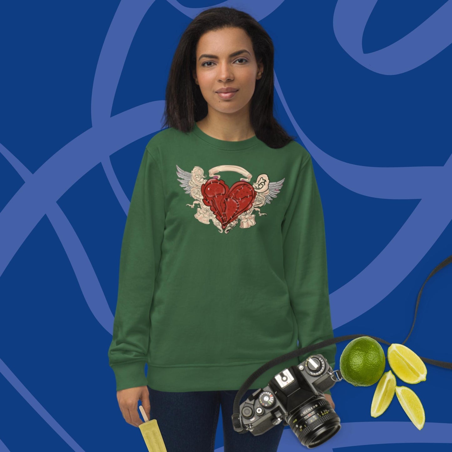 Broken Heart with feather valentines Day Unisex organic sweatshirt - Mina's Planet