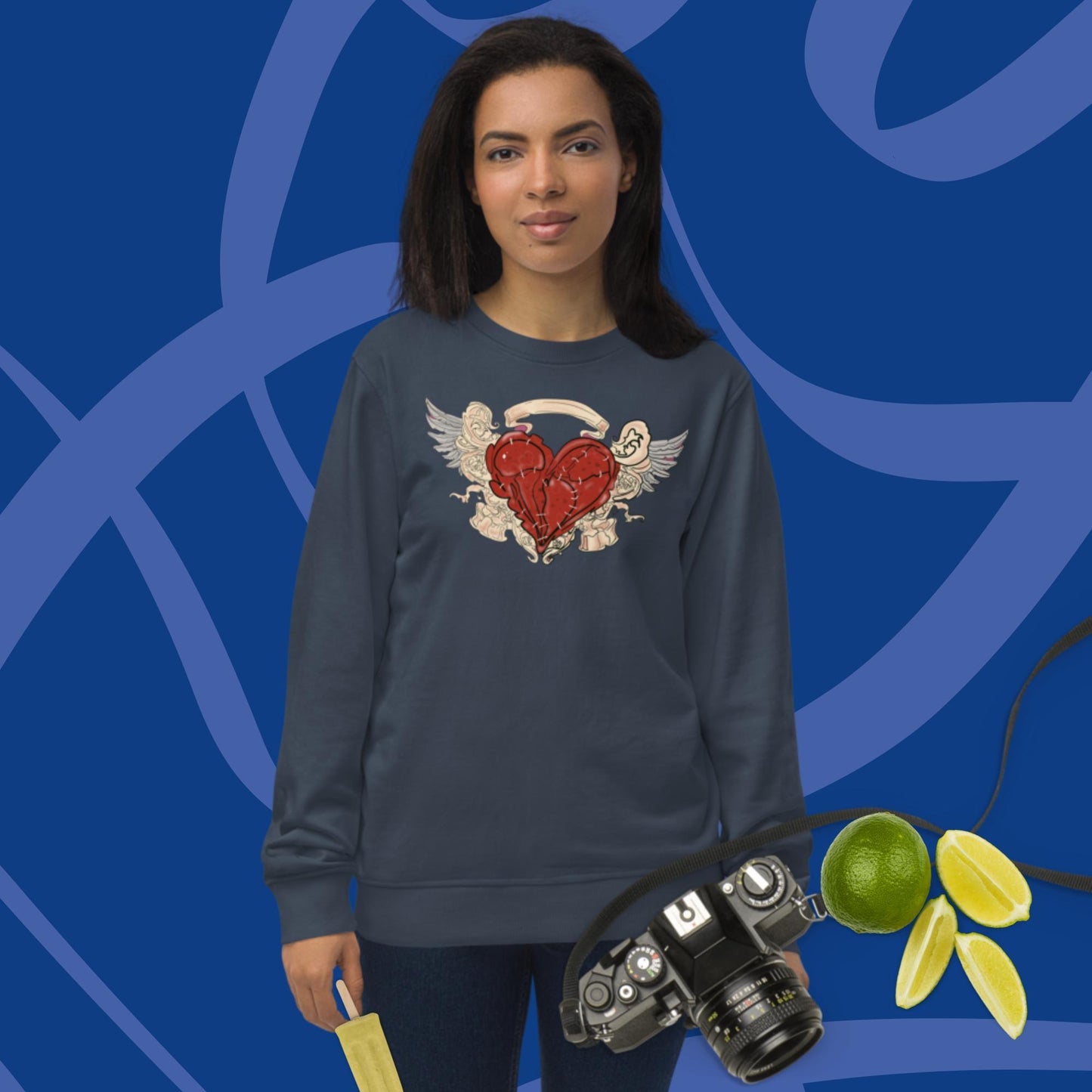 Broken Heart with feather valentines Day Unisex organic sweatshirt - Mina's Planet