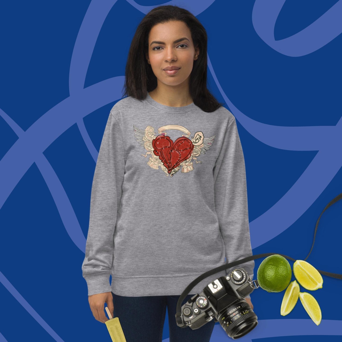 Broken Heart with feather valentines Day Unisex organic sweatshirt - Mina's Planet