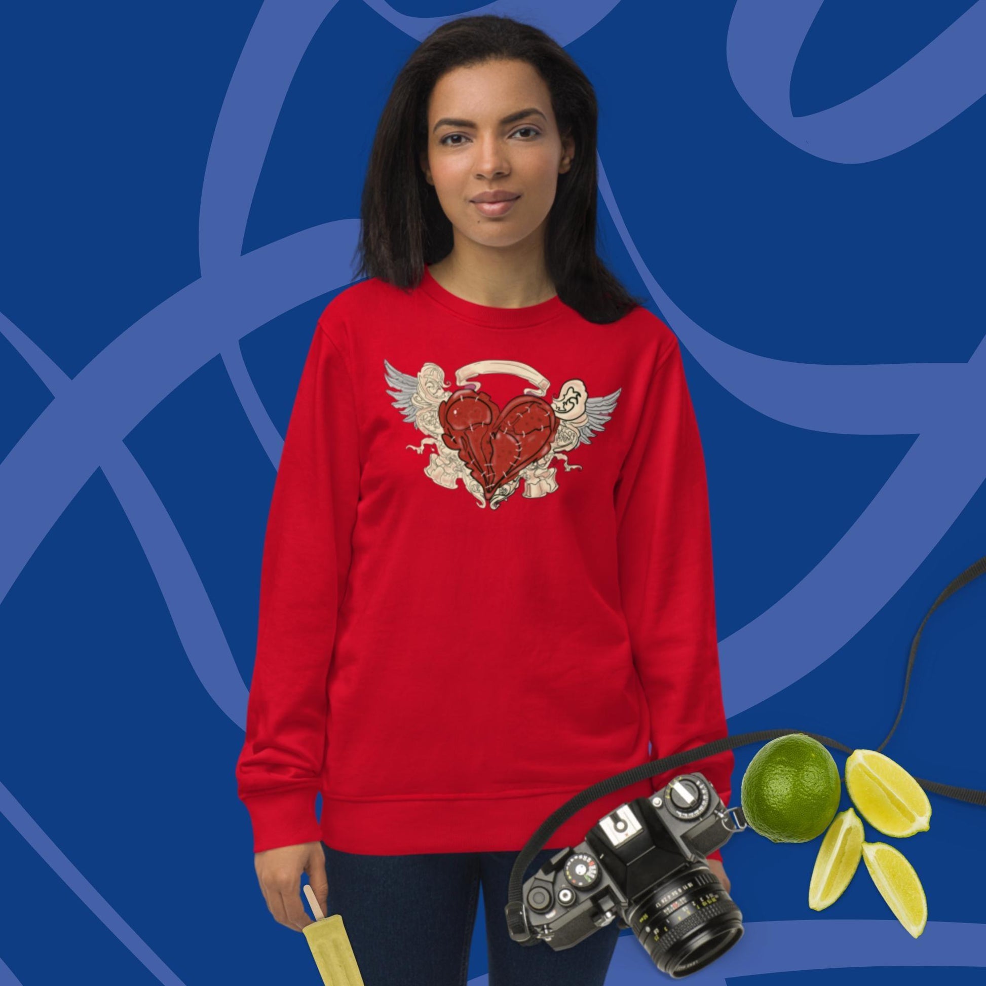 Broken Heart with feather valentines Day Unisex organic sweatshirt - Mina's Planet