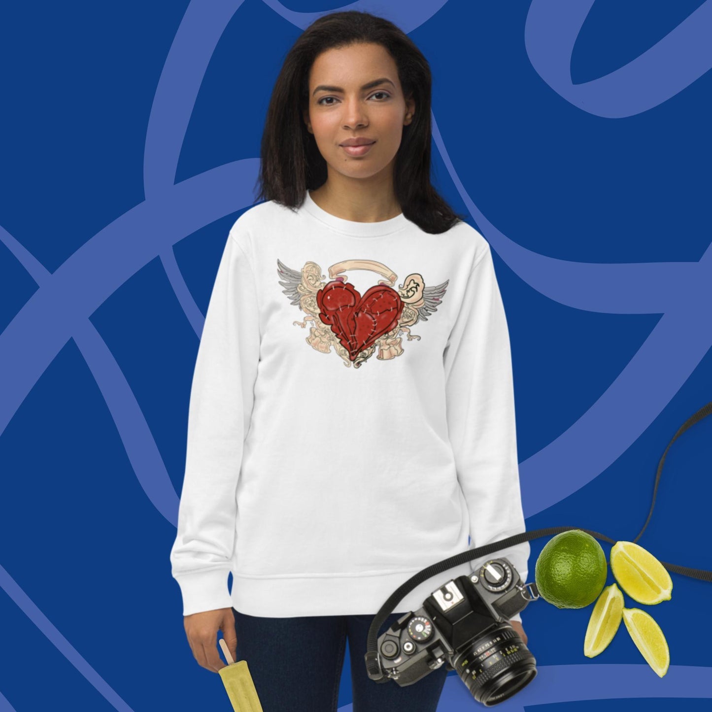 Broken Heart with feather valentines Day Unisex organic sweatshirt - Mina's Planet